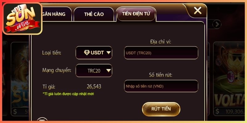 Phương thức nhận tiền được yêu thích tại Sunwin