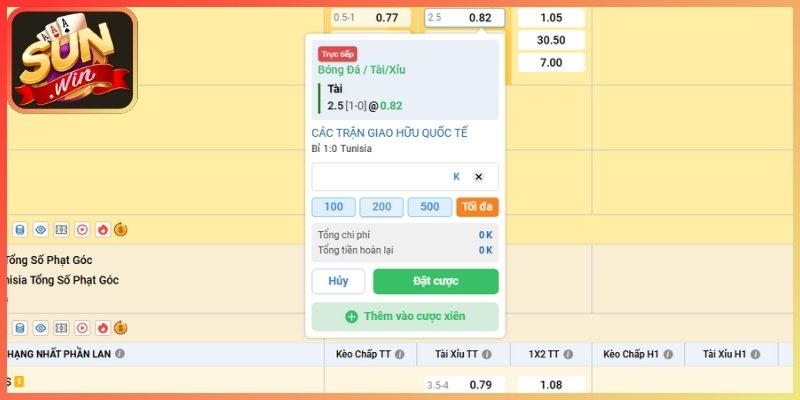 Mức 2 - 2.5 chia nửa tiền cược